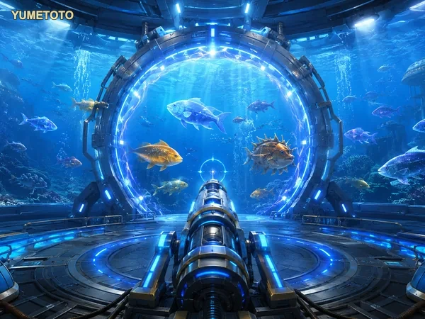 Aksi menembak ikan dalam permainan arcade Happy Fishing